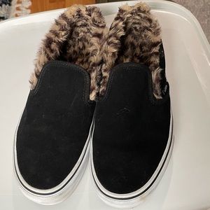 Vans Slip on cheetah faux fur platform shoes